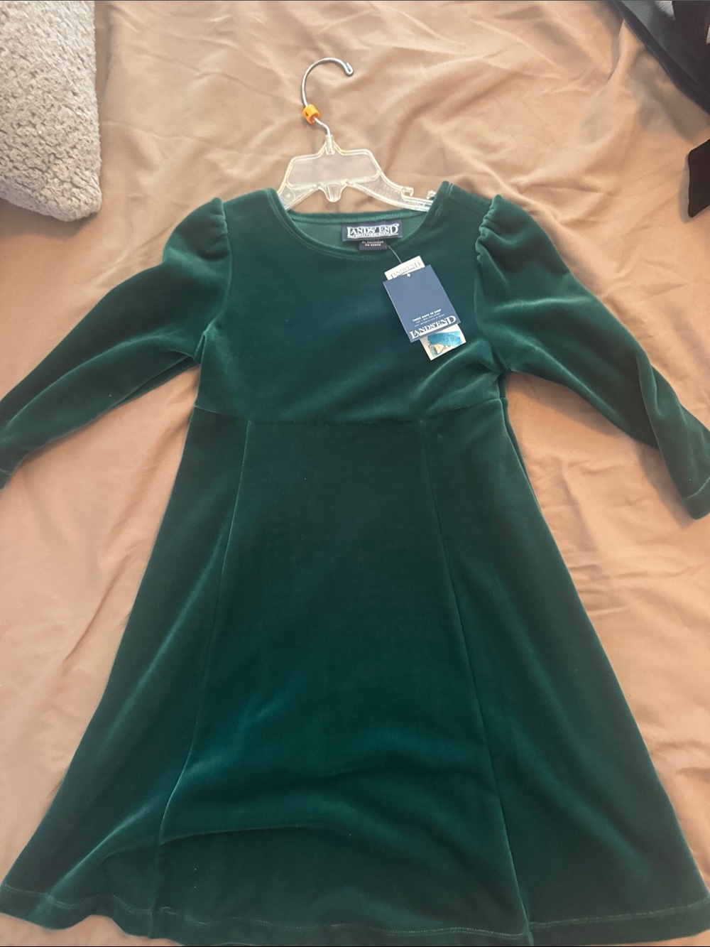 Lands' End Girls Emerald Green Velvet Long Sleeve Dress